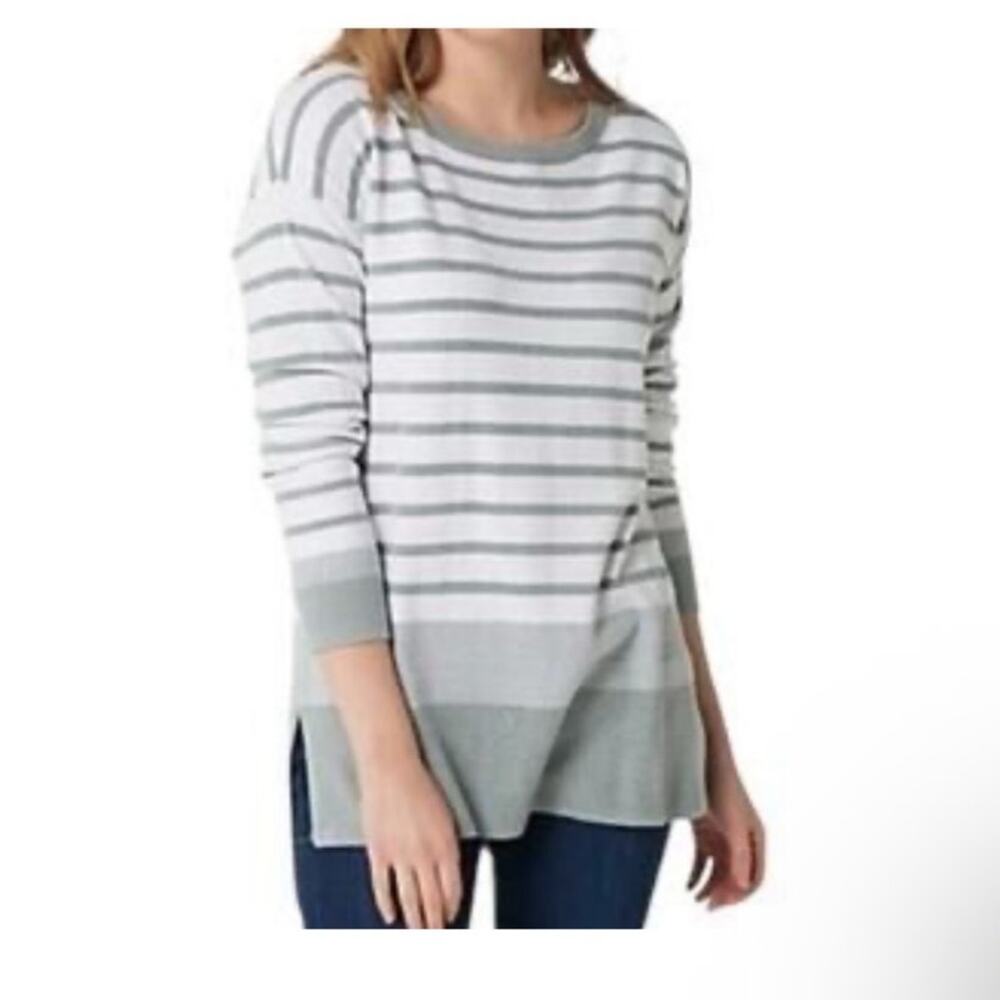 Barefoot Dreams CozyChic Tunic Gray & White Striped Sweater